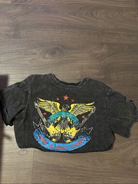 SHEIN Black Cropped Graphic Tee with Yellow & Blue Eagle